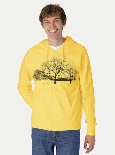 Peaces.bio - handbedruckte Biomode Peaces.bio - handbedruckte Biomode Zip-Hoodie Landscape Herren, Gelb, – Produktbild 2 von 2