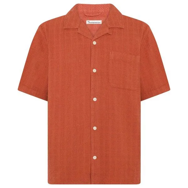 KnowledgeCotton Apparel KnowledgeCotton Apparel Kurzarm-Hemd Structure, Burnt brick, – Produktbild 1 von 3