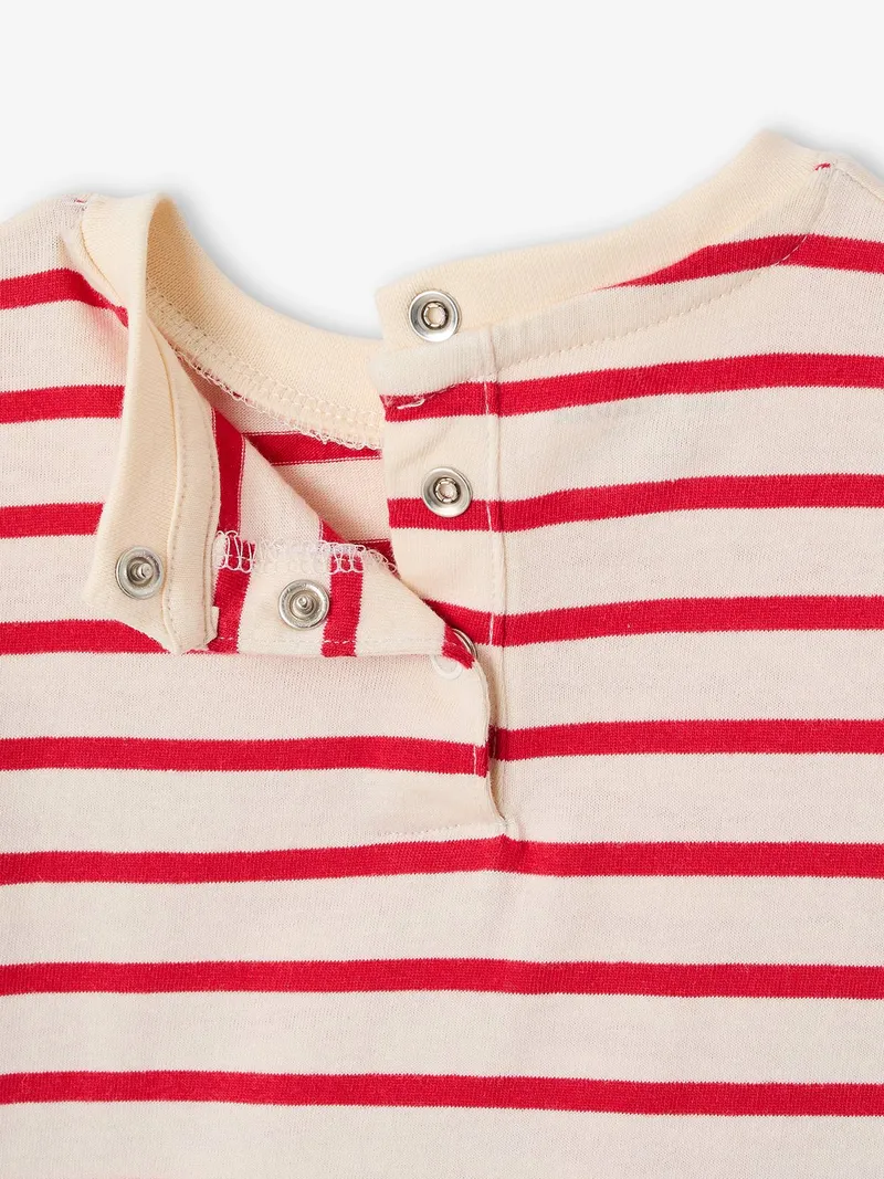 Vertbaudet Gestreiftes Baby Shirt mit Druckknöpfen hinten, Rot, – Produktbild 3 von 3