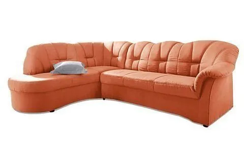 DOMO collection Ecksofa Papenburg, zeitlose Rückensteppung, elegante Armlehne, L-Form, mit Ottomane, wahlweise mit Bettfunktion, Braun, – Produktbild 7 von 8