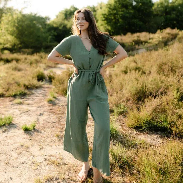 NORDLICHT NORDLICHT Musselin Jumpsuit Lara aus Bio-Baumwolle, Grün, – Produktbild 1 von 4