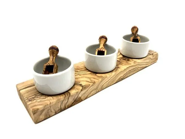 Olivenholz erleben Olivenholz erleben 3er Gewürz- und Dipschälchen FANO mit Salzschippchen – Produktbild 1 von 4