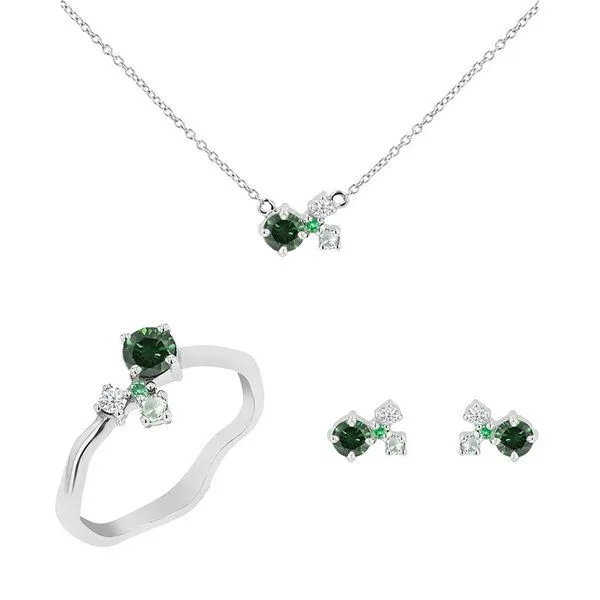 Eppi Eppi Cluster Schmuckset mit grünen Diamanten und Edelsteinen Halli, Weiss, – Produktbild 1 von 3