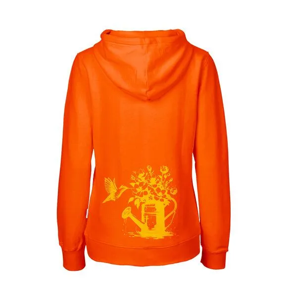 HANDGEDRUCKT HANDGEDRUCKT "Gartenfreude" Frauen Zip-HOODY aus reiner Biobaumwolle (kbA), Orange, – Produktbild 1 von 4
