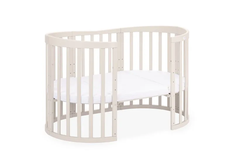 Waldin Waldin Babybett Oval 7in1 mitwachsend, Beistellbett, Matratze, Rollen, Beige, – Produktbild 5 von 8