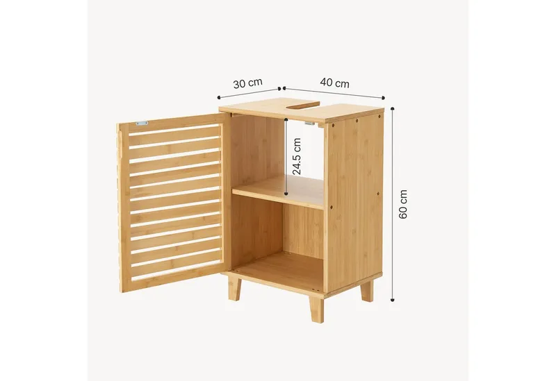 en.casa Waschbeckenunterschrank »Iveland« Unterschrank 60x40x30cm Bambus, Beige, – Produktbild 3 von 5