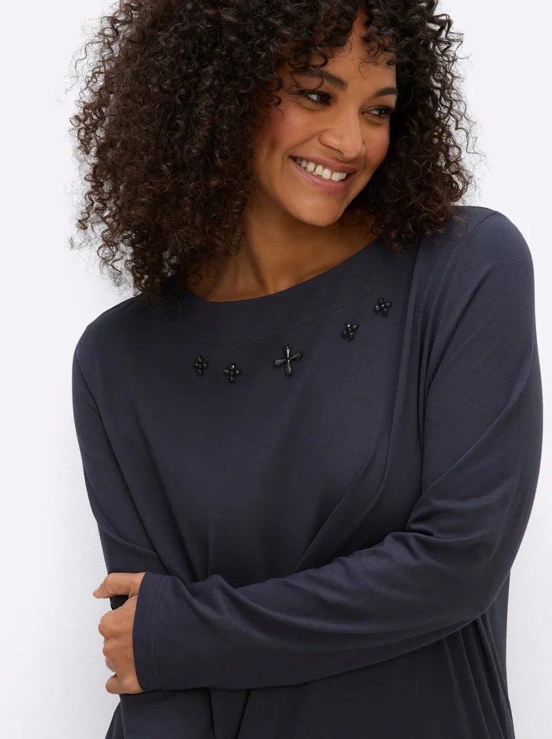 sheego sheego Langarmshirt tiefblau, Tiefblau, – Produktbild 2 von 2