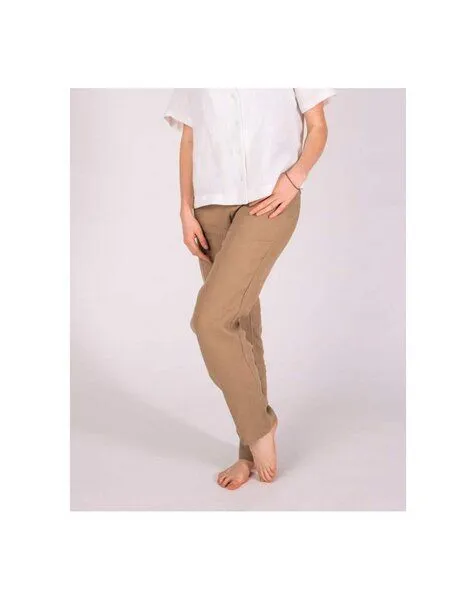 Aatise Aatise Karottenhose aus 100% Leinen mit halbhoher Taille Zigarette, Beige, – Produktbild 2 von 4
