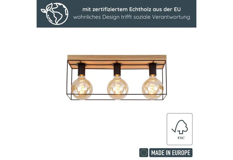 MeLiTec LED Deckenleuchte Holz Deckenbeleuchtung Gretter D130, Holz Deckenleuchte Gretter D130, Schwarz, – Produktbild 1 von 5