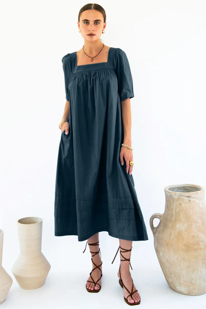 Neu Nomads Neu Nomads Damen vegan Kleid Elisa Quadratischer Ausschnitt Mitternacht, Extra dunkelblau, – Produktbild 2 von 2