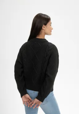 MELA MELA Damen vegan Strickpullover Cable Samaira Schwarz – Produktbild 1 von 1
