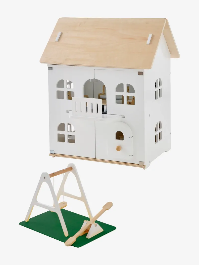 Vertbaudet Puppenhaus mit Zubehör aus Holz FSC®, Braun/weiß, – Produktbild 3 von 4