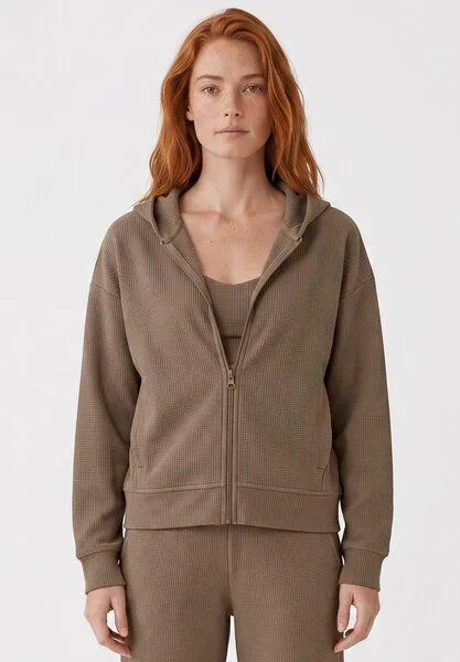 ORGANICATION ORGANICATION JENNIFER | Waffel-Hoodiejacke aus Bio-Baumwolle & recyceltem Polyester, Brown, – Produktbild 1 von 5