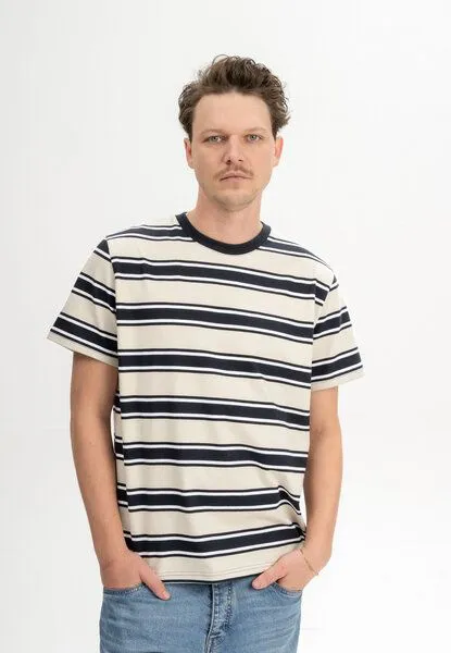 MELA MELA T-Shirt schwer Style PRAVIN aus 100% Bio-Baumwolle, Navy / birke gestreift, – Produktbild 1 von 4
