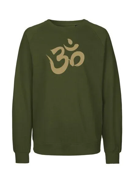 Peaces.bio - handbedruckte Biomode Peaces.bio - handbedruckte Biomode Bio Damen Sweatshirt Loose Fit Om, Waldgrün, – Produktbild 1 von 3