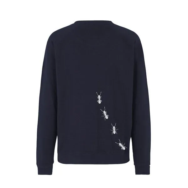 HANDGEDRUCKT HANDGEDRUCKT "Ameisen" Unisex Sweatshirt aus reiner Biobaumwolle (kbA), Navyblue, – Produktbild 2 von 3