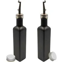 mikken mikken 2x Ölflasche 250 ml (matt schwarz/weiß beschichtet) Dosierflasche mit Ausgießer + Schraubdeckel + 2 Etiketten, Black, – Produktbild 1 von 1