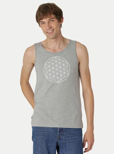 Peaces.bio - handbedruckte Biomode Peaces.bio - handbedruckte Biomode Bio Tank Top "Die Blume des Lebens" Herren, Hellgrau, – Produktbild 2 von 2