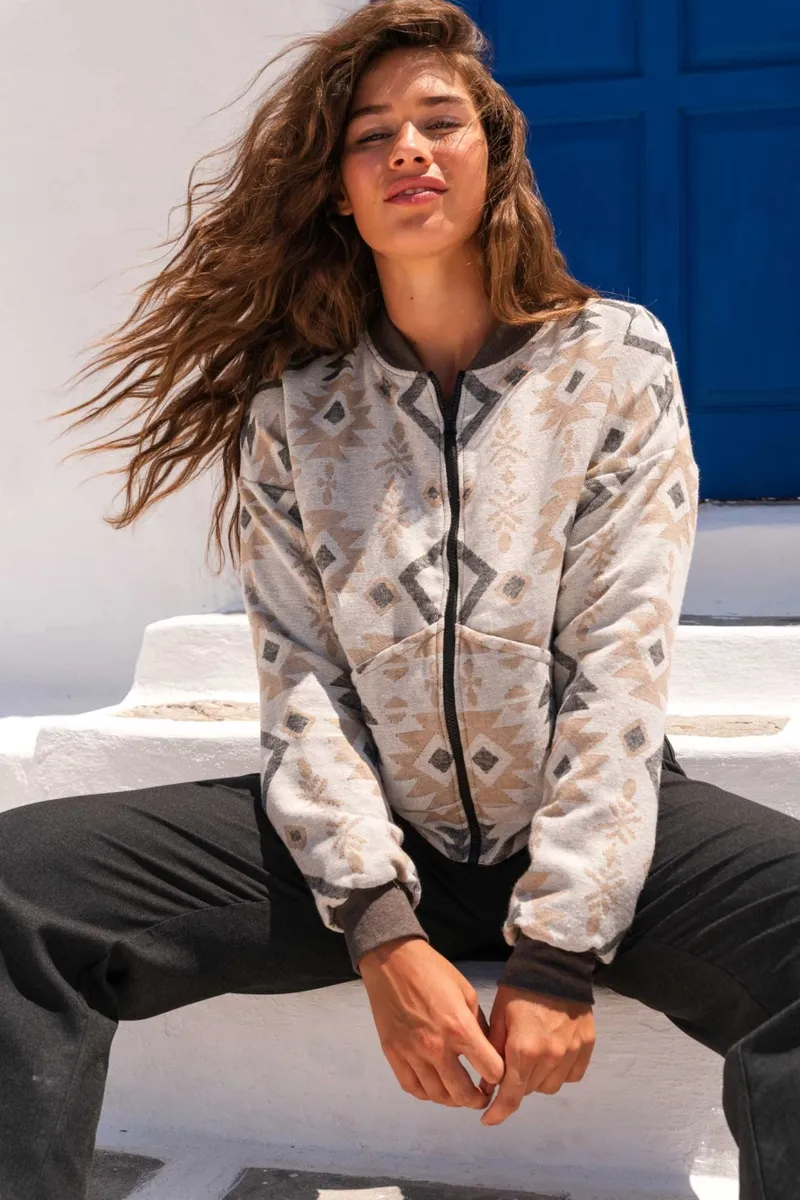 WiDDA Widda Damen vegan Jacke Bomber Reversible Turner Aztec Beige, Beige, – Produktbild 2 von 2