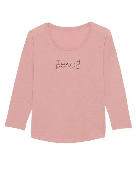 Human Family Human Family Damen Longsleeve aus Slub Garn - "Wave - Teach Peace", Canyon-pink, – Produktbild 1 von 4
