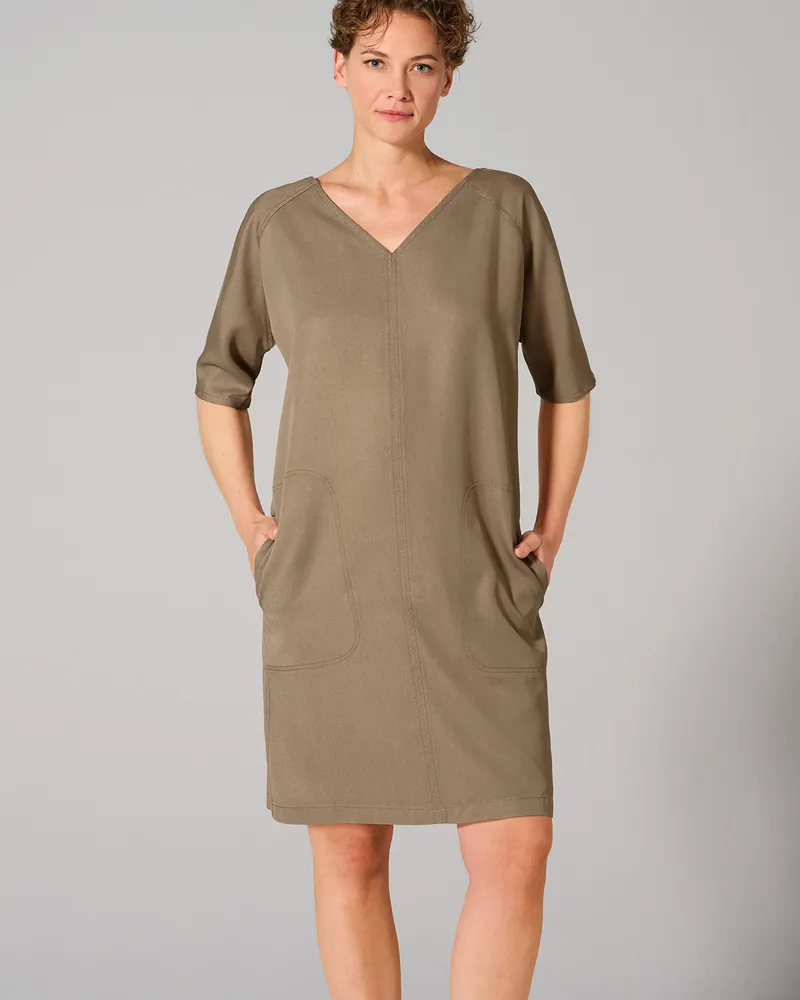 HempAge Hempage Damen vegan Kleid Mit V-Ausschnitt Shitake Beige, Beige, – Produktbild 1 von 2