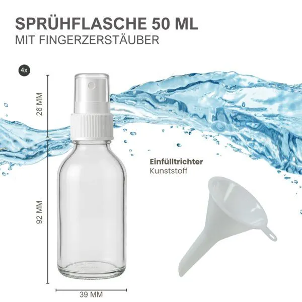mikken mikken 4x Sprühflasche 50 ml Glas Apothekerflasche mit Zerstäuber inkl. Trichter – Produktbild 3 von 3