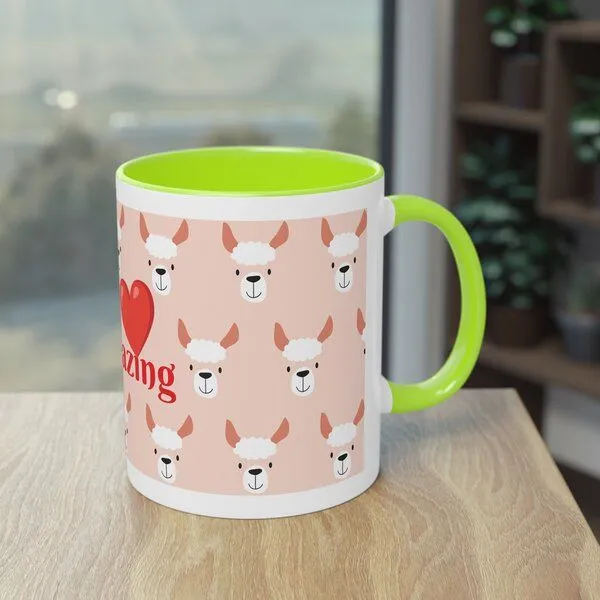 PepMelon PepMelon Lama Tasse mit Farbe innen, Be Llamazing, lustige Lama Weihnachtstasse, Grün, – Produktbild 3 von 3