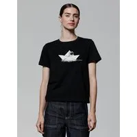 watapparel watapparel T-Shirt Frauen Astronaut in paper boat, Black, – Produktbild 1 von 1