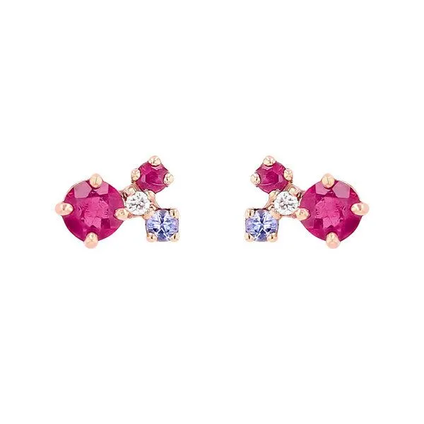 Eppi Eppi Ohrstecker mit Tansanit, Turmalin, Rubin und einem Diamanten Kerrie, Rosa, – Produktbild 3 von 4