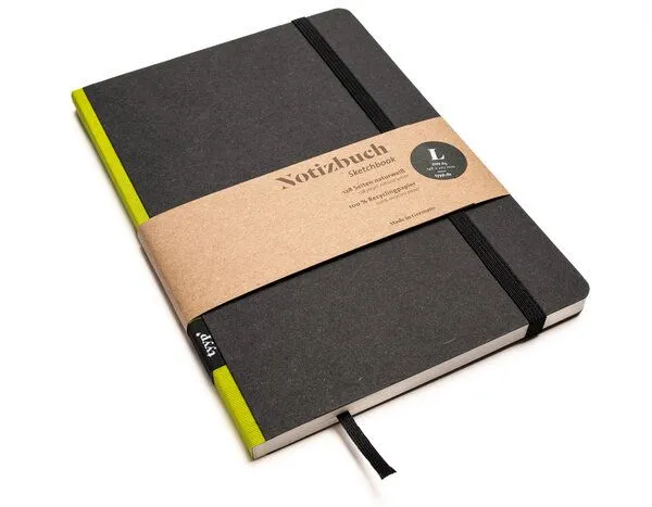 tyyp tyyp Notizbuch A5 schwarz – 100% Recyclingpapier – handmade – Klassik, Lime, – Produktbild 2 von 4