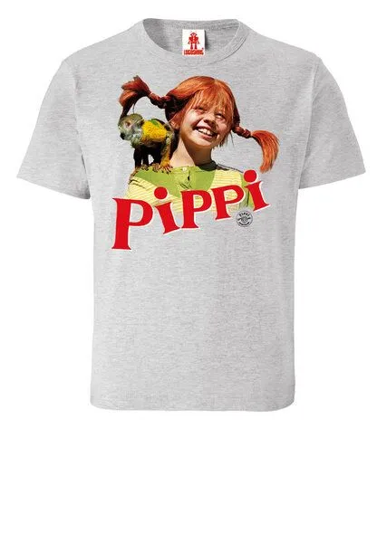 LOGOSH!RT LOGOSH!RT - Pippi Langstrumpf & Herr Nilsson - Bio T-Shirt - Kinder, Grau-meliert, – Produktbild 2 von 4