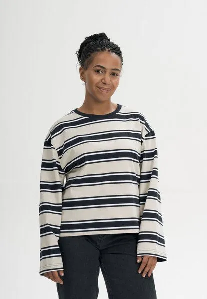 MELA MELA Oversized Langarmshirt schwer Style SANGEETHA aus 100% Bio-Baumwolle, Navy / birke gestreift, – Produktbild 1 von 4