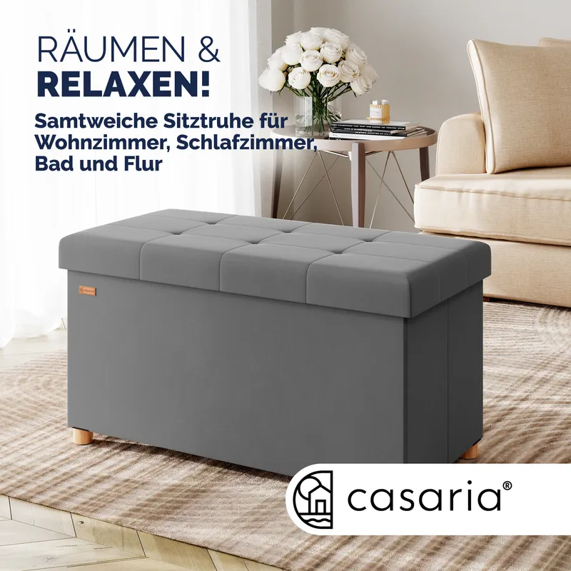 Casaria® Sitzbank Anthrazit Samt 76x38x42cm mit Stauraum faltbar – Produktbild 2 von 2