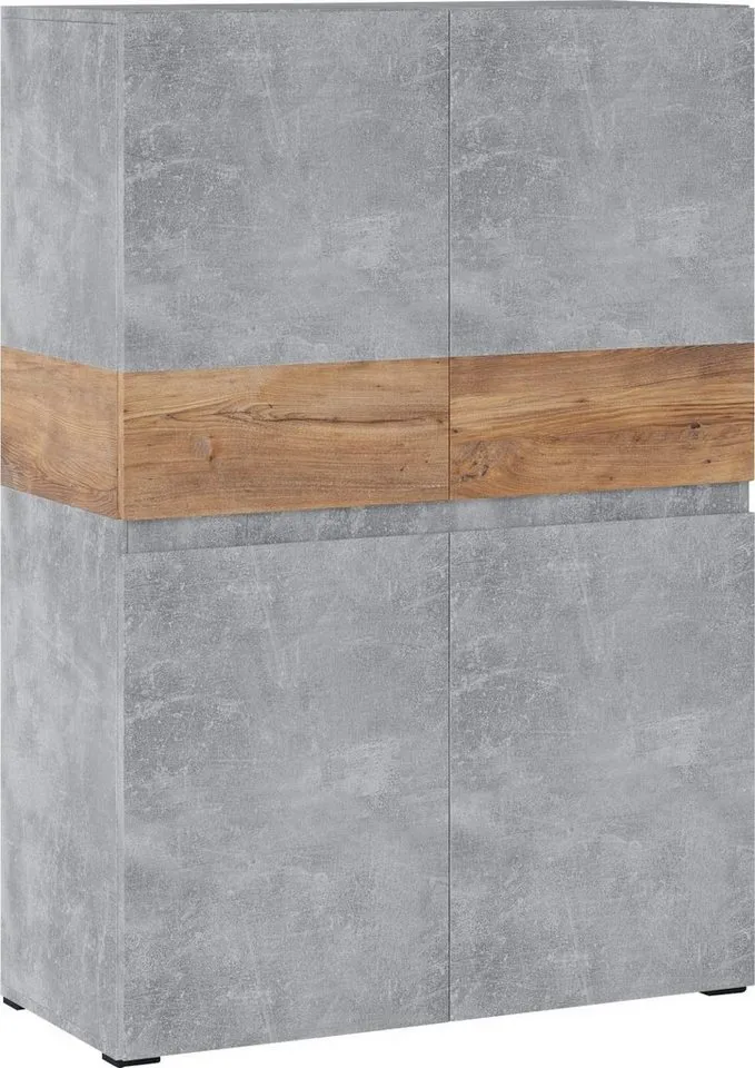 Home affaire Highboard Rimini, Hochschrank, Hochkommode, 4 Türen, Höhe 129 cm, Grau, – Produktbild 2 von 5