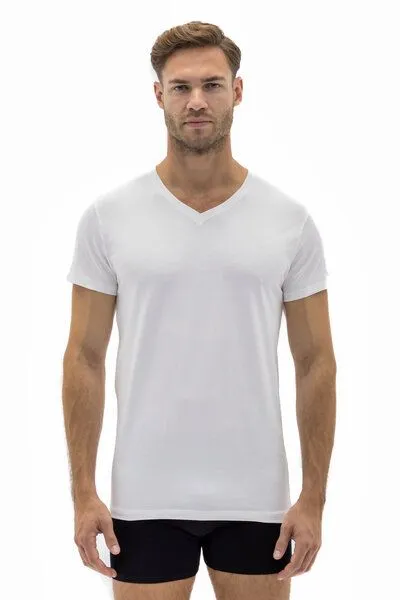 Barrio 13 Barrio 13 Herren V-Ausschnitt 3er Pack - Stretch Baumwolle Unterhemd mit Kurzarm Slim Fit, Schwarz, – Produktbild 4 von 4
