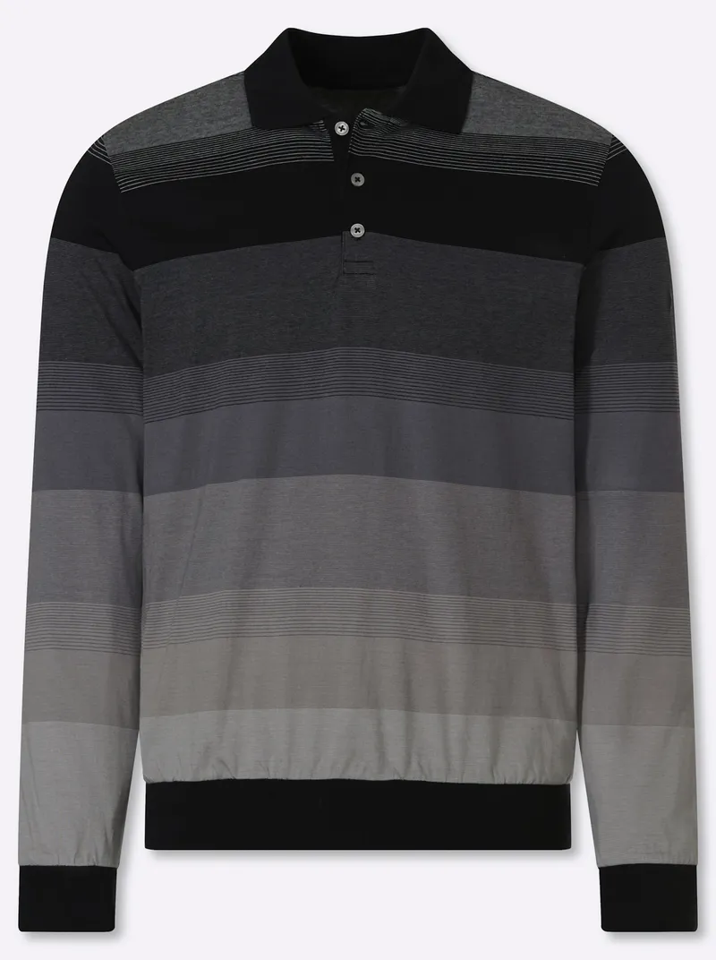 marco donati Langarm-Poloshirt schwarz-anthrazit-gestreift, Schwarz-anthrazit-gestreift, – Produktbild 1 von 2