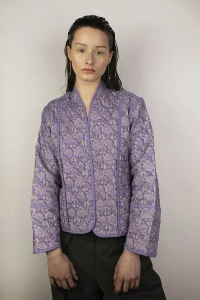 Kiwistories Gesteppte Wendejacke Leinen Viskose I made in Portugal I Print, Lila, – Produktbild 4 von 4
