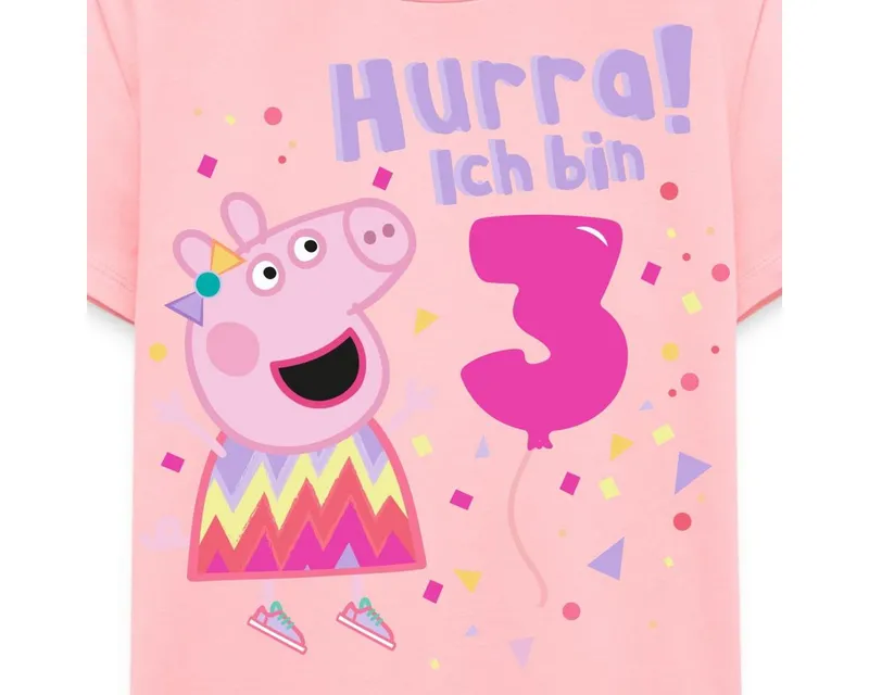 Spreadshirt T-Shirt Peppa Wutz Hurra Ich Bin 3 Jahre Kinder Premium T-Shirt (1-tlg) Normaler Schnitt für optimale Passform, Rosa, – Produktbild 2 von 5