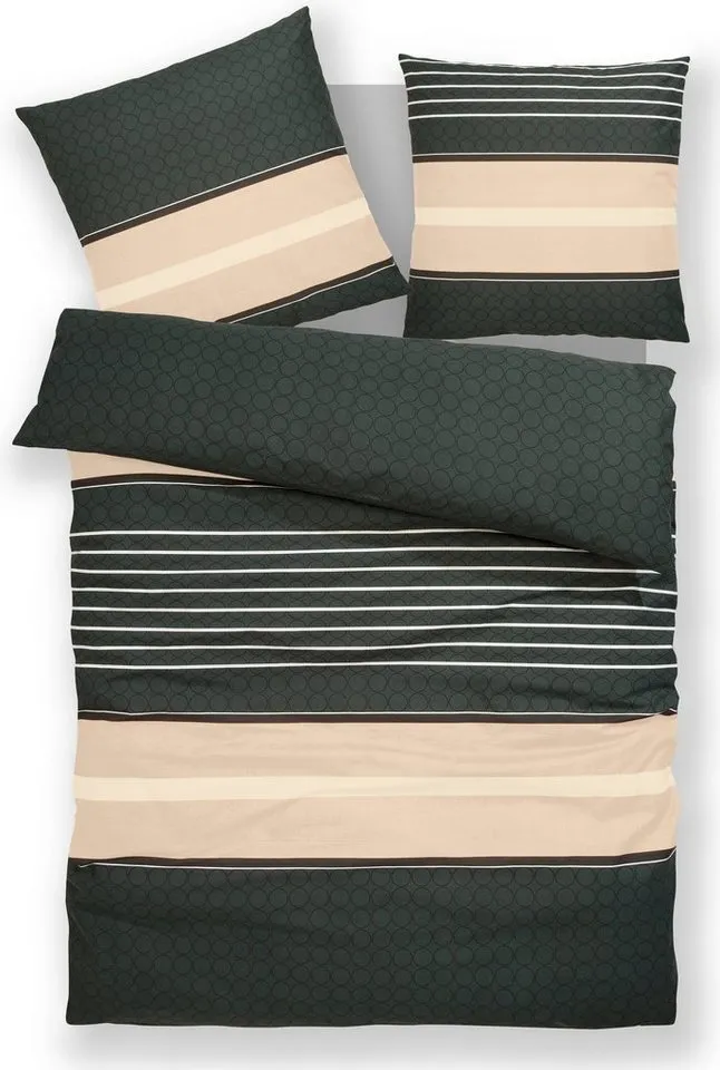 OTTO home Bettwäsche Circle in Gr. 135x200, 155x220 cm u.a. Bettwäsche-Set gestreift, Linon, 2 teilig, Bettwäsche aus Baumwolle mit Streifen-Design, moderne Bettwäsche, Beige|braun, – Produktbild 2 von 6