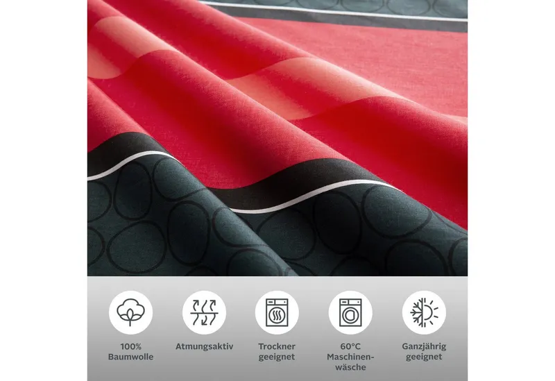 OTTO home Bettwäsche Circle in Gr. 135x200, 155x220 cm u.a. Bettwäsche-Set gestreift, Linon, 2 teilig, Bettwäsche aus Baumwolle mit Streifen-Design, moderne Bettwäsche, Rot, – Produktbild 1 von 6