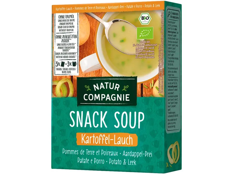 Natur Compagnie Natur Compagnie Bio-Kartoffel-Lauchcremesuppe 'Snack Soup', Kartoffel-Lauch, 3 x 20 g – Produktbild 1 von 1