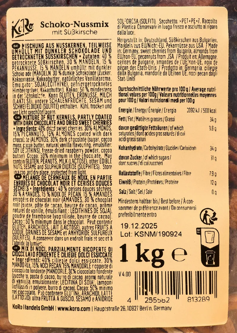 KoRo Schoko-Nussmix mit Süßkirsche 1 kg – Produktbild 5 von 5
