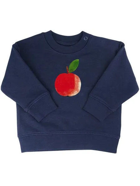 MelaDi Meladi Kinder Baby - Sweater aus Biobaumwolle - Apfel auf Navy Blue, Blau, – Produktbild 1 von 6
