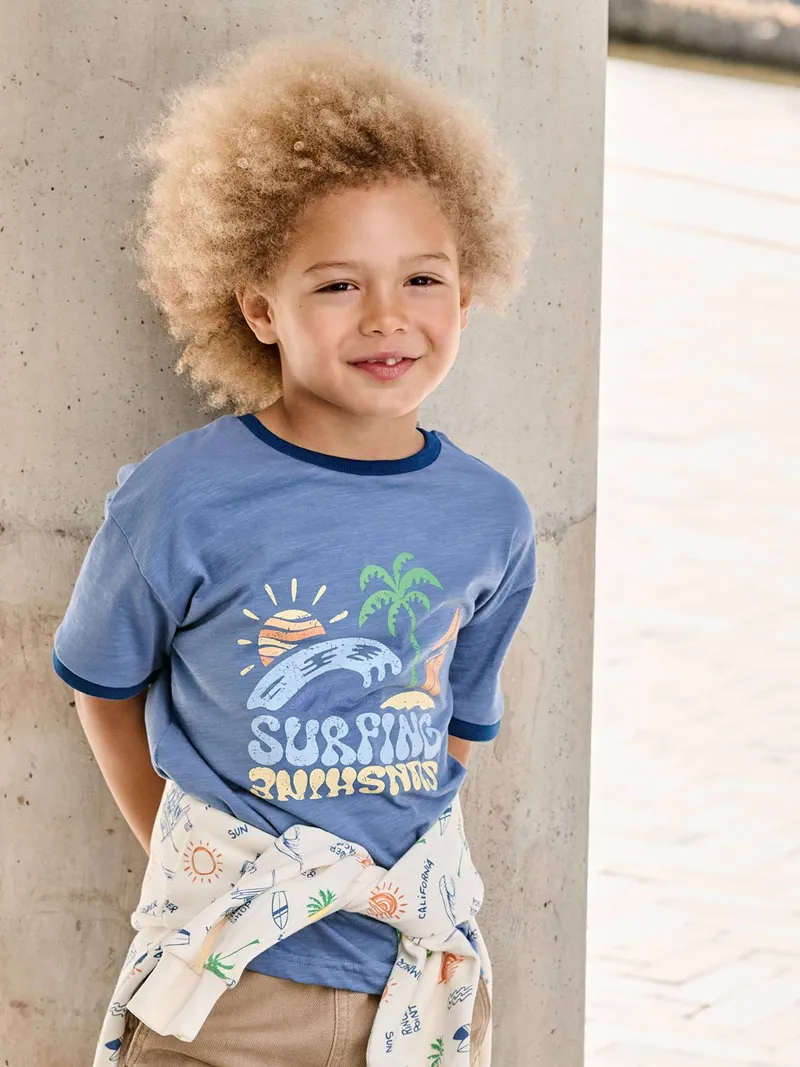 Vertbaudet Jungen T-Shirt mit Surfer-Motiv, Blau, – Produktbild 1 von 4