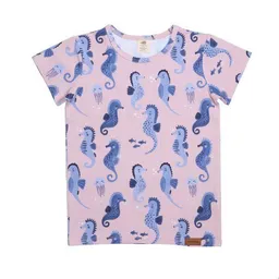 Walkiddy Baby T-Shirt GOTS zertifiziert – 95% Bio-Baumwolle, Rosa mit Seepferdchen-Print, 5% Elasthan, weich | Walkiddy – Produktbild 1 von 1