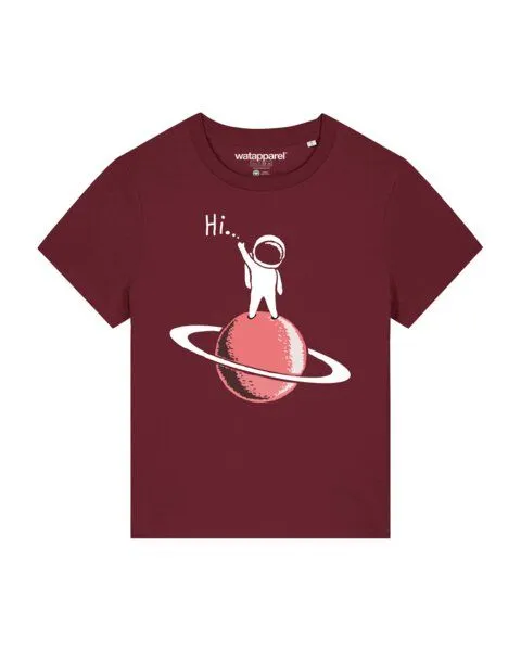 watapparel watapparel T-Shirt Frauen Astronaut says Hi, Burgundy, – Produktbild 1 von 3