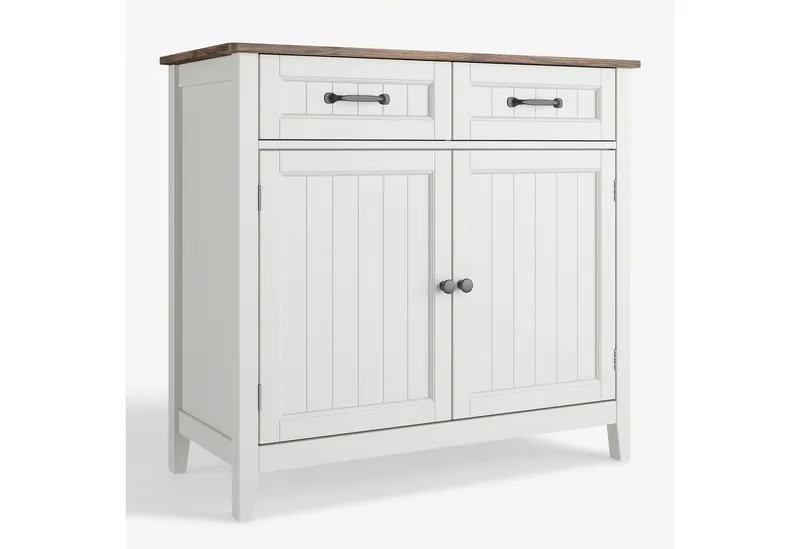 Blishom Buffet Sideboard Küchenschrank mit 2 Schubladen, 90 x 40 x 82 cm Die Einlegeböden sind verstellbar, Grau, – Produktbild 1 von 5