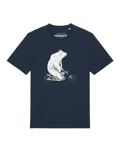 watapparel watapparel T-Shirt Unisex Bär auf Bike, French navy, – Produktbild 1 von 2