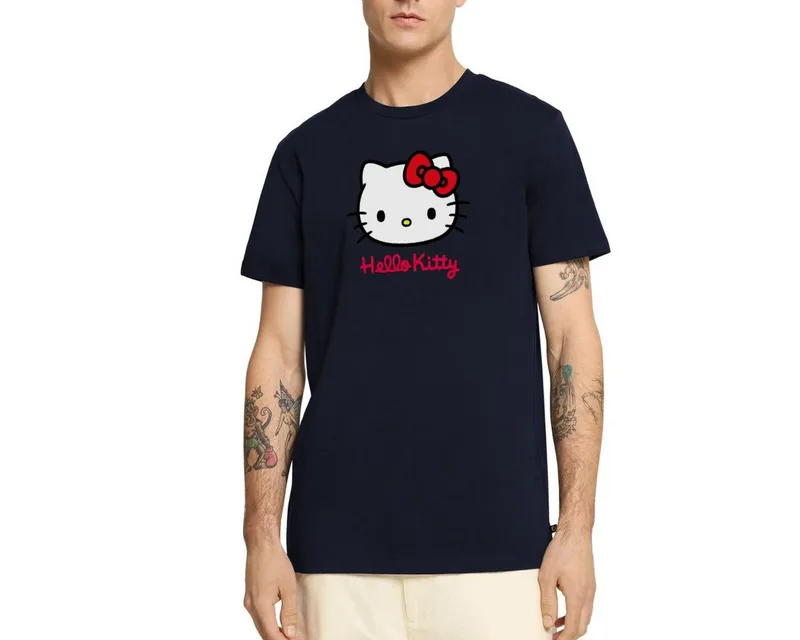 Spreadshirt T-Shirt Hello Kitty Klassisch Mit Schriftzug Männer Premium T-Shirt (1-tlg) Normaler Schnitt für optimale Passform, Blau, – Produktbild 1 von 4