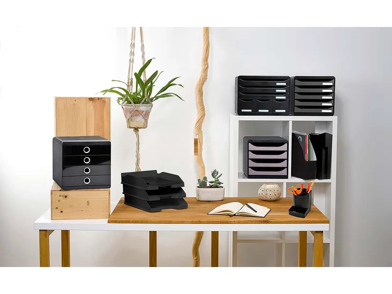 Exacompta Exacompta Schubladenbox Storebox "Glossy", DIN A4+, 6 Schubladen offen, schwarz – Produktbild 2 von 3
